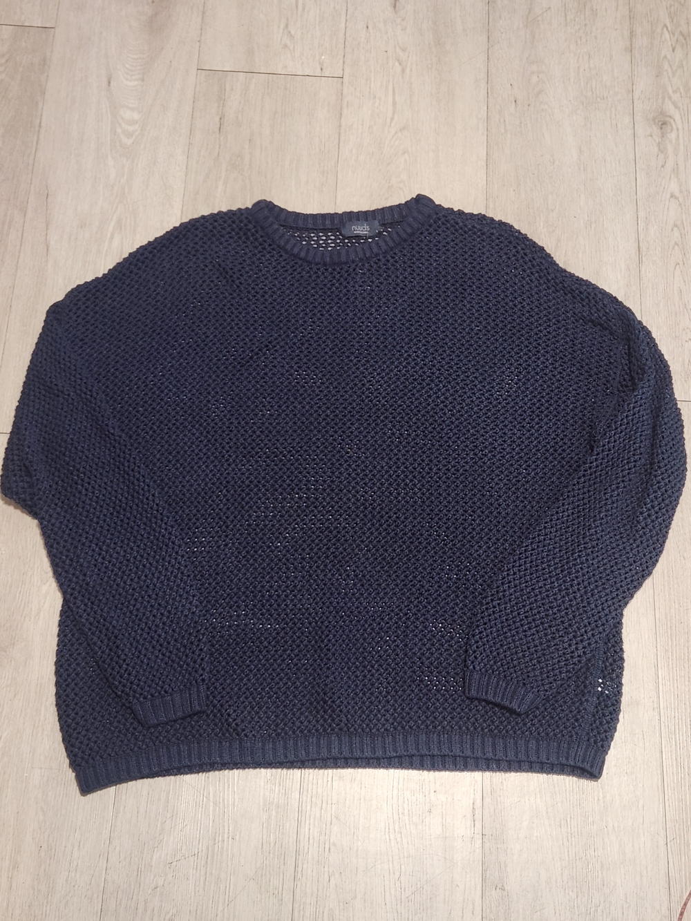 Nuuds Navy Blue Open Knit Mesh Crewneck Sweater Large